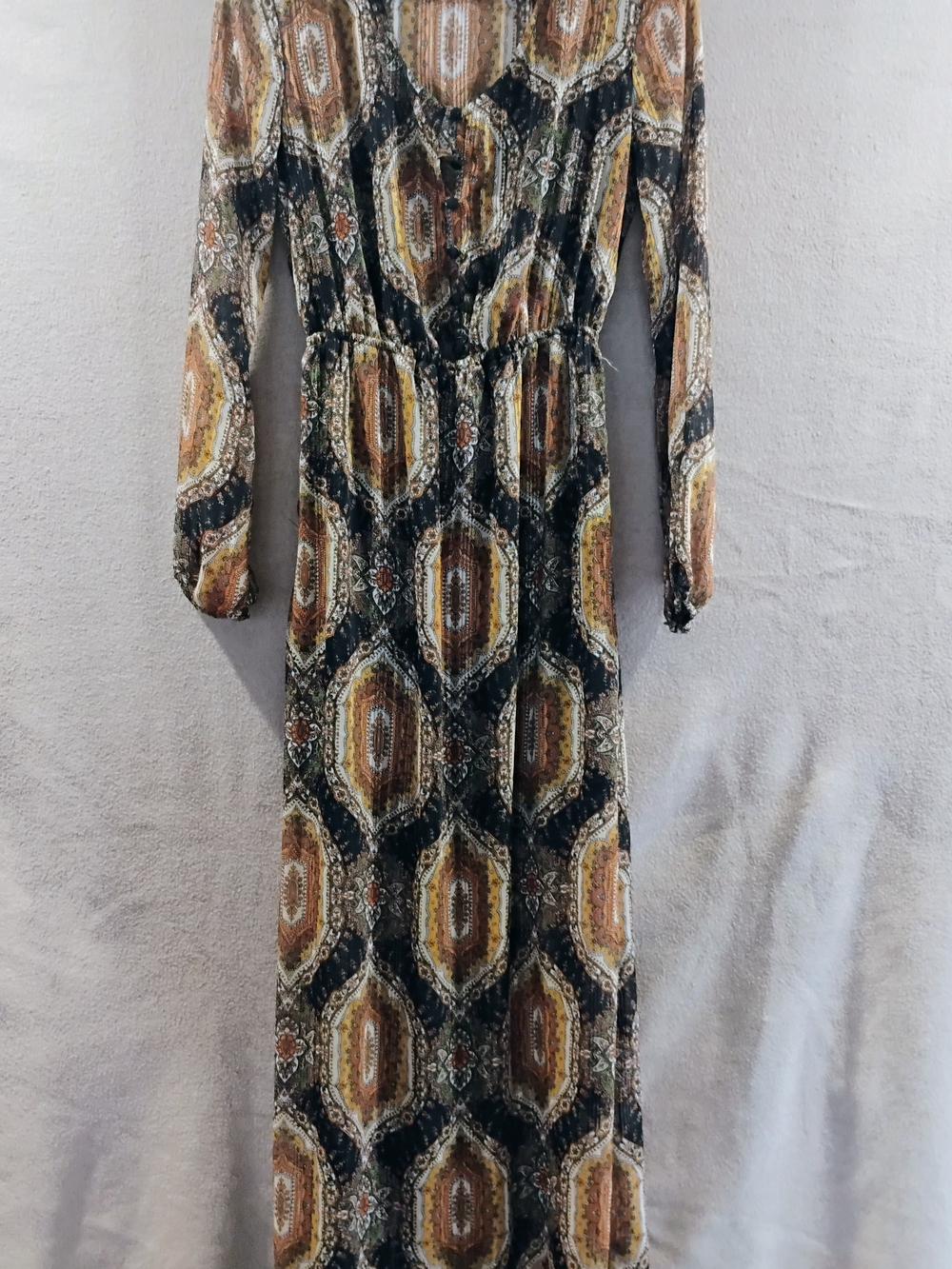 Mimi Chica Long Sleeve Maxi Dress in Black and Brown Pattern